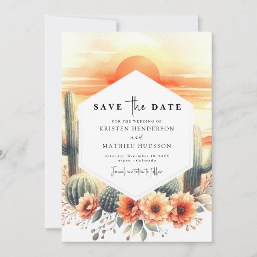 Minimale Waterverf Cactus bruiloft Save The Date (Voorkant)