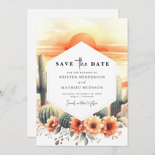 Minimale Waterverf Cactus bruiloft Save The Date (Voorkant / Achterkant)