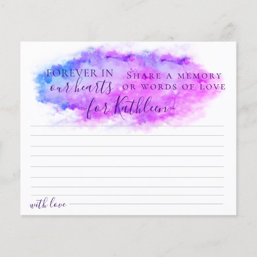 Minimale Waterverf Deel een Memory Attendance Card (Voorkant)