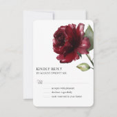 Minimale Waterverf Deep Red Burgundy Flower RSVP Kaartje (Voorkant)