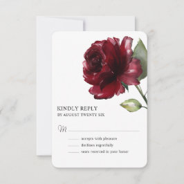 Minimale Waterverf Deep Red Burgundy Flower RSVP Kaartje