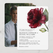 Minimale Waterverf Diepe Rode Rozenfoto Weddenscha Kaart (Voorkant / Achterkant)