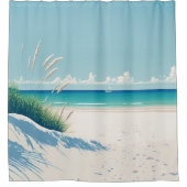 Minimale Waterverf Elegant Wit Zee Gepersonaliseer Douchegordijn (Voorkant)