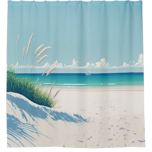 Minimale Waterverf Elegant Wit Zee Gepersonaliseer Douchegordijn (Voorkant)