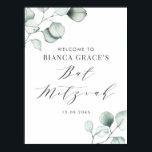 Minimale Waterverf Eucalyptus Bat Mitzvah Poster<br><div class="desc">Verzend bedankt met dit aanpasbare greenery bat mitzvah welkomstteken. Het kenmerkt de illustraties van de waterverf van stoffige groene eucalyptusbladeren en een grillig manuscript. Personaliseer u door uw gegevens toe te voegen. Dit eucalyptusbat mitzvah welkomstbord is perfect voor elk thema of seizoen.</div>