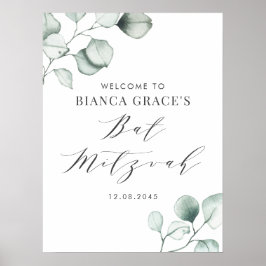 Minimale Waterverf Eucalyptus Bat Mitzvah Poster