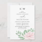 Minimale Waterverf Eucalyptus Blush Pink Wedding Kaart (Voorkant)