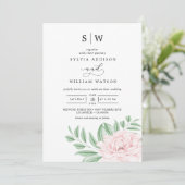 Minimale Waterverf Eucalyptus Blush Pink Wedding Kaart (Staand voorkant)