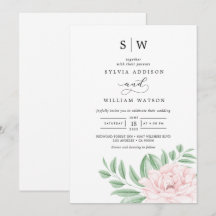 Minimale Waterverf Eucalyptus Blush Pink Wedding