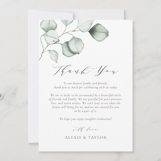Minimale Waterverf Eucalyptus Leaves Wedding Bedankkaart (Voorkant)