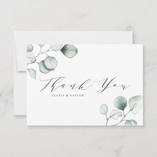 Minimale Waterverf Eucalyptus Leaves Wedding Bedankkaart (Voorkant)