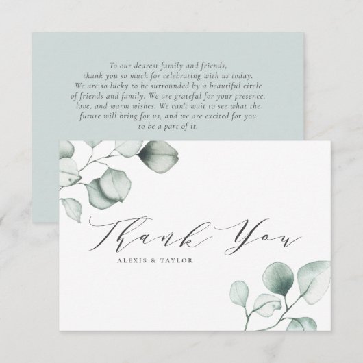Minimale Waterverf Eucalyptus Leaves Wedding Bedankkaart (Voorkant / Achterkant)