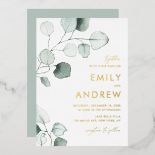 Minimale Waterverf Eucalyptus Leaves Wedding Folie Uitnodiging