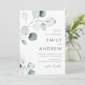 Minimale Waterverf Eucalyptus Leaves Wedding Kaart (Staand voorkant)