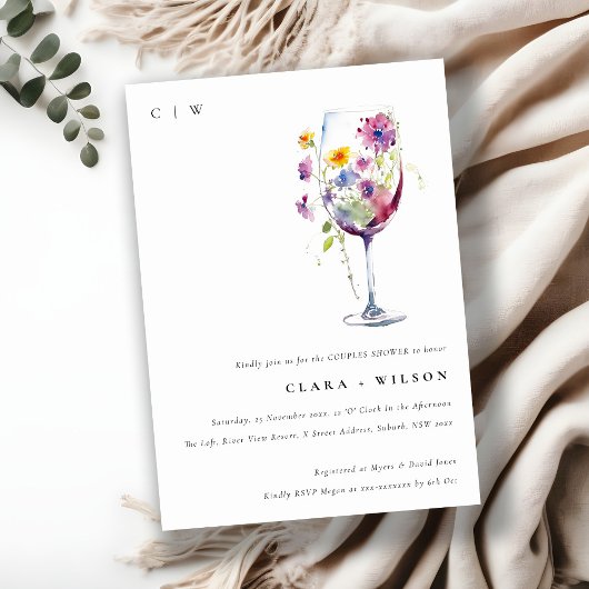 Minimale Waterverf Flora Wijnglas Coupler Douche Kaart