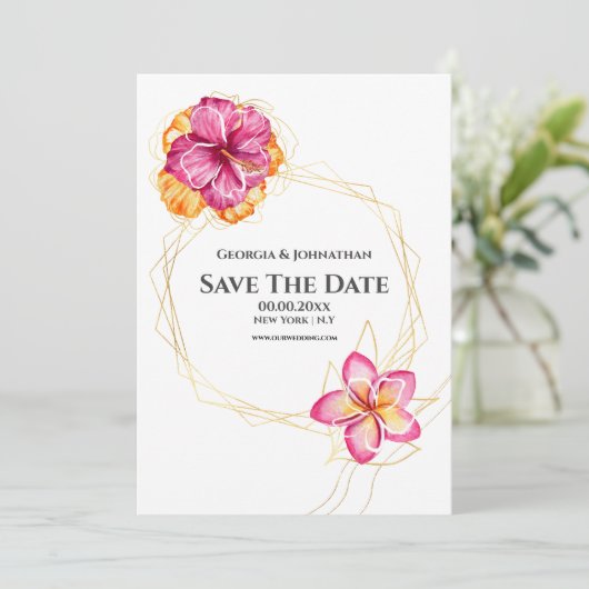 Minimale waterverf floraal Hawaiian tropisch  Save The Date (Staand voorkant)