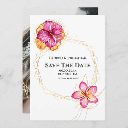 Minimale waterverf floraal Hawaiian tropisch Save The Date (Voorkant / Achterkant)