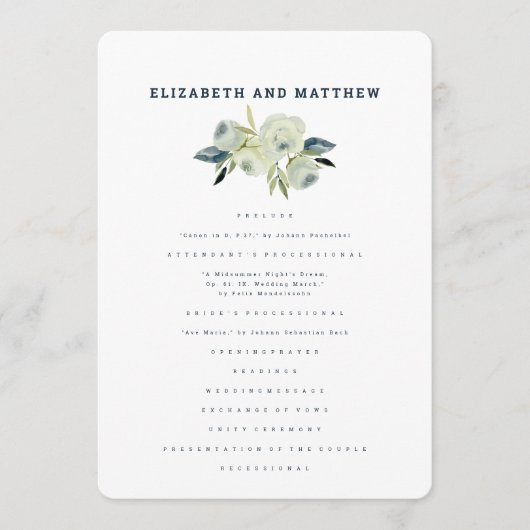 Minimale Waterverf Floral Wedding Programmakaart (Voorkant)