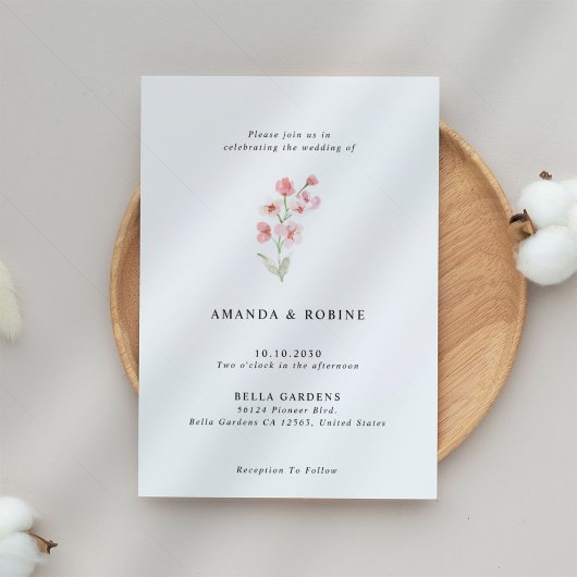 Minimale Waterverf Floral Wedding Uitnodiging