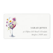 Minimale Waterverf Floral wijnglas adres Etiket (Voorkant)