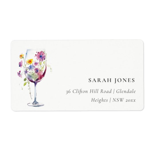Minimale Waterverf Floral wijnglas adres Etiket (Voorkant)
