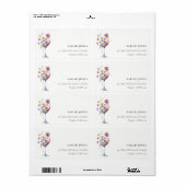 Minimale Waterverf Floral wijnglas adres Etiket (Full Sheet)