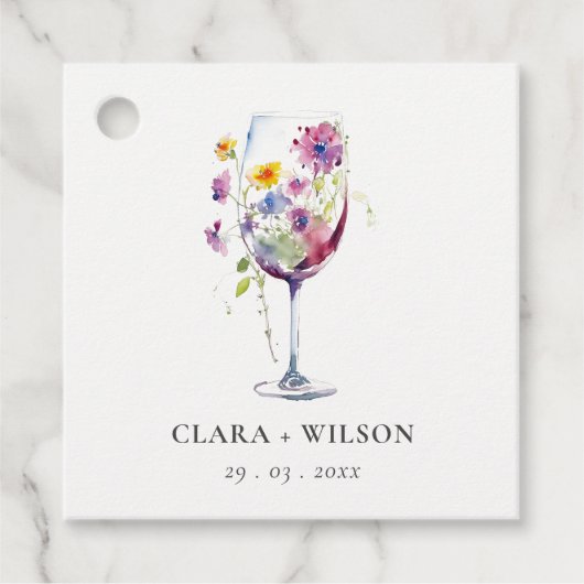 Minimale Waterverf Floral Wijnglas Wedding Bedankjes Labels (Voorkant)