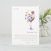 Minimale Waterverf Floral Wijnglas Wedding Bedankkaart (Staand voorkant)