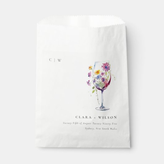 Minimale Waterverf Floral Wijnglas Wedding Bedankzakje (Voorkant)