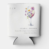 Minimale Waterverf Floral Wijnglas Wedding Blikjeskoeler (Voorkant)