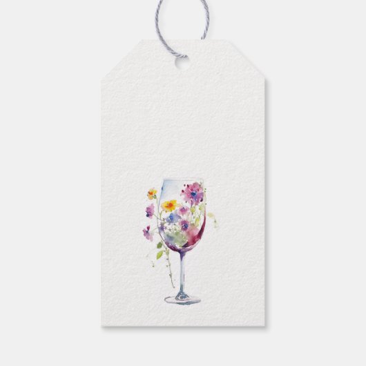 Minimale Waterverf Floral Wijnglas Wedding Cadeaulabel (Achterkant)