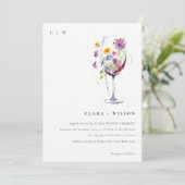 Minimale Waterverf Floral Wijnglas Wedding Kaart (Staand voorkant)