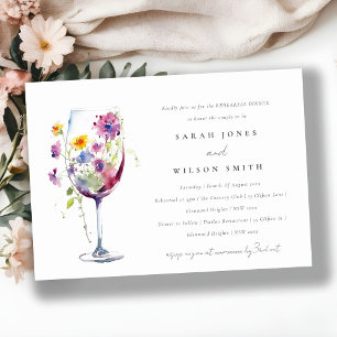 Minimale Waterverf Floral Wijnglas Wedding Kaart