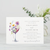 Minimale Waterverf Floral Wijnglas Wedding Kaart (Staand voorkant)