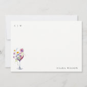 Minimale Waterverf Floral Wijnglas Wedding Notitiekaartje (Voorkant)
