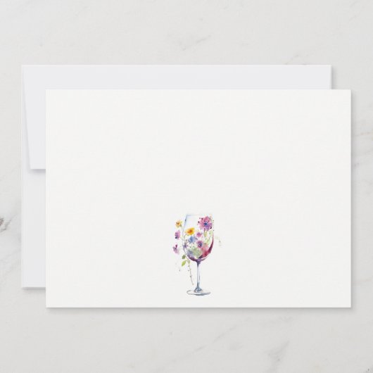 Minimale Waterverf Floral Wijnglas Wedding Notitiekaartje (Achterkant)