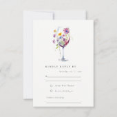 Minimale Waterverf Floral Wijnglas Wedding RSVP Kaartje (Voorkant)