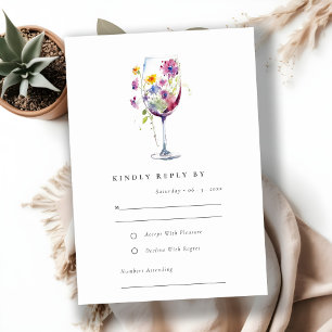 Minimale Waterverf Floral Wijnglas Wedding RSVP Kaartje