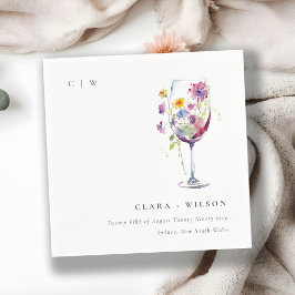 Minimale Waterverf Floral Wijnglas Wedding Servet