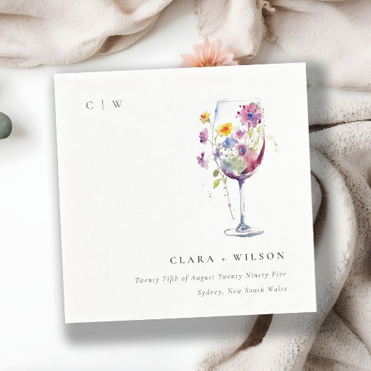 Minimale Waterverf Floral Wijnglas Wedding Servet