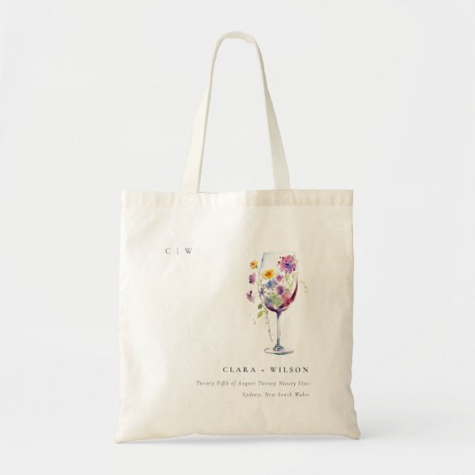 Minimale Waterverf Floral Wijnglas Wedding Tote Bag (Voorkant)