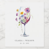 Minimale Waterverf Floral Wijnglas Wedding Wijn Etiket (Enkel label)