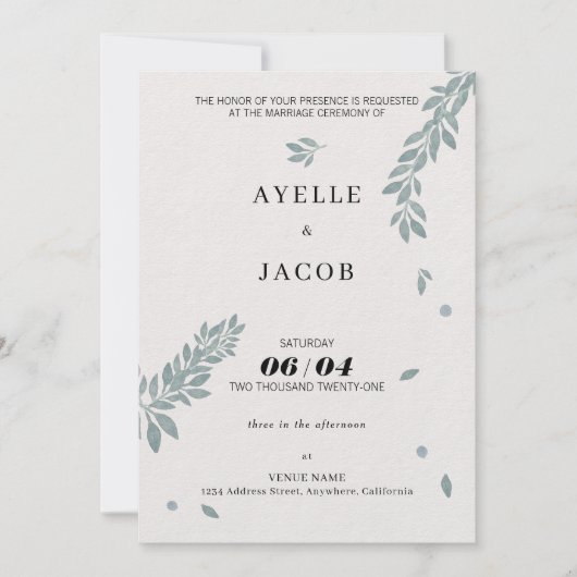 Minimale Waterverf Foliage Custom Wedding Guest Kaart (Voorkant)