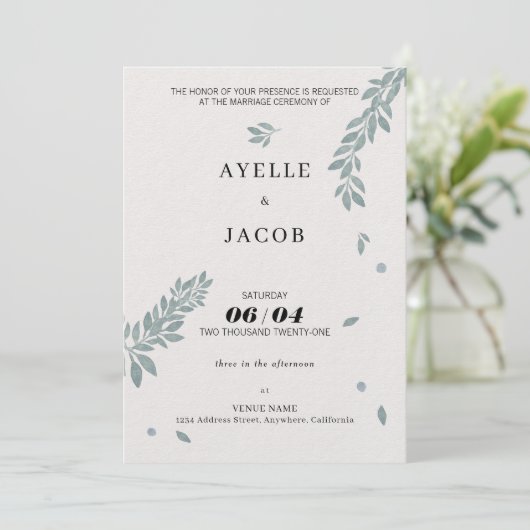 Minimale Waterverf Foliage Custom Wedding Guest Kaart (Staand voorkant)