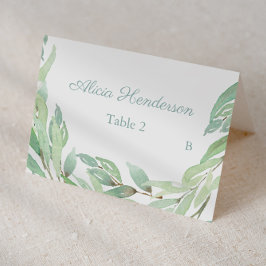 Minimale Waterverf Greenery Baptism Place Card Kaart
