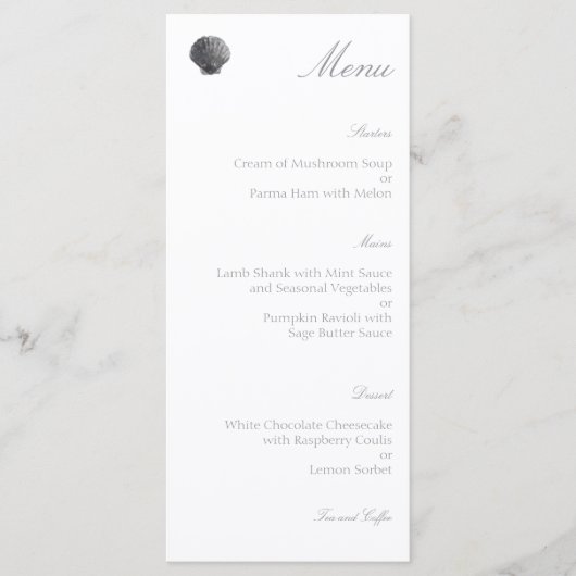 Minimale Waterverf Houtskool Schelp Trouwmenu Menu (Voorkant)