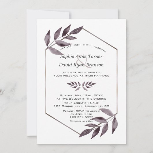 Minimale Waterverf Ink Foliage Diamond Weddenschap Kaart (Voorkant)