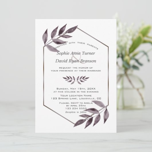 Minimale Waterverf Ink Foliage Diamond Weddenschap Kaart (Staand voorkant)