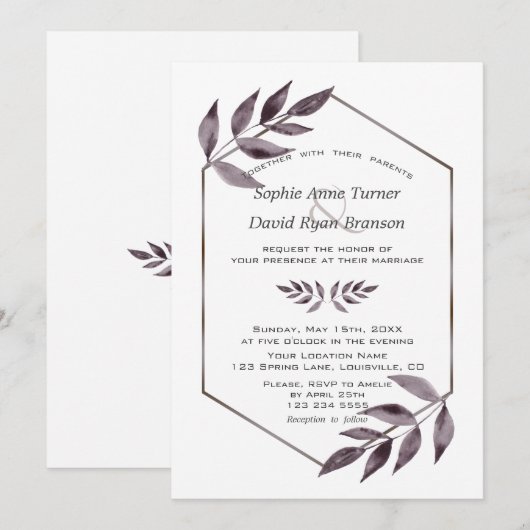 Minimale Waterverf Ink Foliage Diamond Weddenschap Kaart (Voorkant / Achterkant)