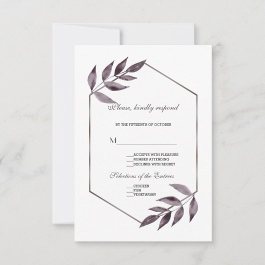 Minimale Waterverf Ink Foliage Diamond Weddenschap RSVP Kaartje (Voorkant)